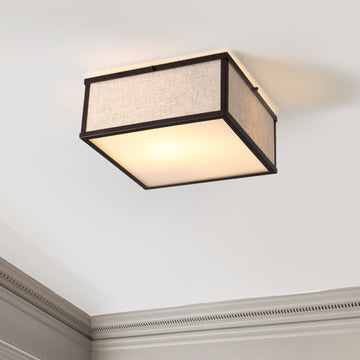 Grant 14.13" Minimalist Industrial Square Linen Iron LED Flush Mount - JONATHAN Y